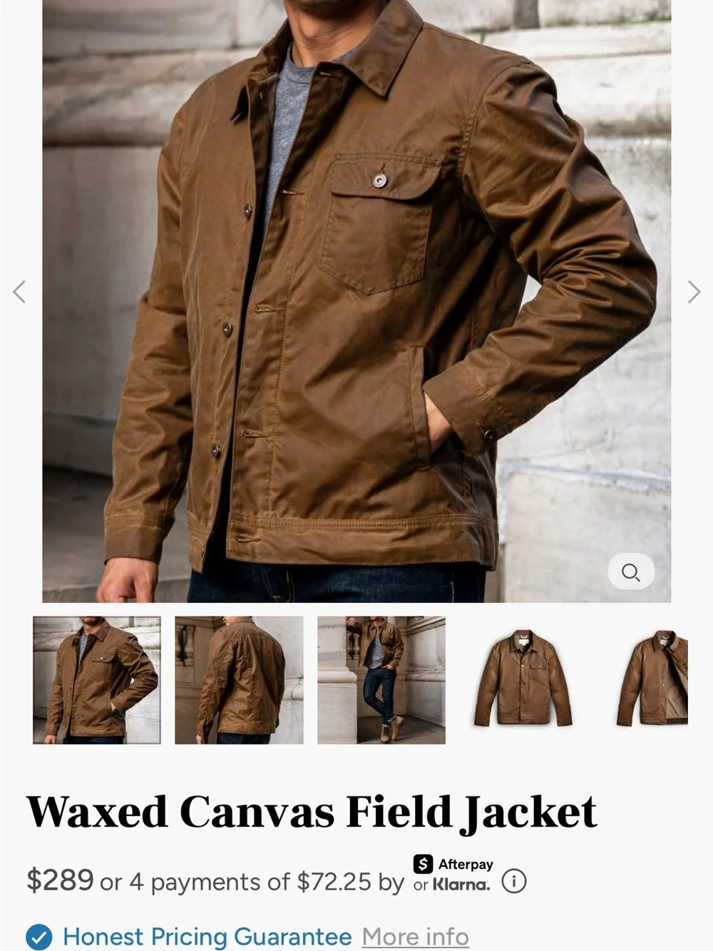 Thursday Boot Company Waxed Canvas Field Jacket Coyote Brown Medium Like New